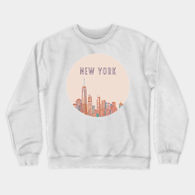 New York City (Manhattan) Skyline in Pink Crewneck Sweatshirt by BloomingDiaries